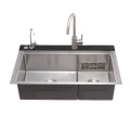 intelligent ultrasonic wave 304 stainless steel double bowl kitchen sink with drainer